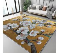 Tapis 50 X 80 Cm Style Japonais Motif Doré Fleurs De Cerisier - Poils Courts Doux, Lavable, Antidérapant, Ne Peluche Pas, Résistant Aux Taches - Tapis Salon Chambre Couloir Bureau Blanc Or