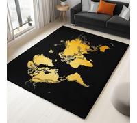 Tapis 60 X 90 Cm Géographie Continents Carte du Monde - Poils Courts Doux, Lavable, Antidérapant, Ne Peluche Pas, Résistant Aux Taches - Tapis Salon Chambre Couloir Bureau Décoration Or Noir