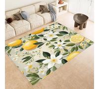 Tapis 60x120 cm Imitation Cachemire Lavable Motif Citron Fruits Fleurs 3D Résistant aux Taches Nettoyage Facile à l'Aspirateur ou en Machine Idéal pour Salon Salle à Manger et Chambre Parentale