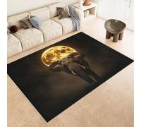 Tapis 60x120 cm Imitation Cachemire Lavable Motif éLéPhant Lune éToiles 3D Résistant aux Taches Nettoyage Facile à l'Aspirateur ou en Machine Idéal pour Salon Salle à Manger et Chambre Parentale