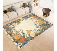Tapis 60x120 cm Imitation Cachemire Lavable Motif Fleurs Vert Feuilles 3D Résistant aux Taches Nettoyage Facile à l'Aspirateur ou en Machine Idéal pour Salon Salle à Manger et Chambre Parentale