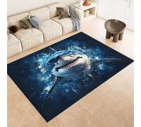 Tapis 60x120 cm Imitation Cachemire Lavable Motif Requin Art Abstrait 3D Résistant aux Taches Nettoyage Facile à l'Aspirateur ou en Machine Idéal pour Salon Salle à Manger et Chambre Parentale