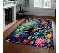 Tapis 60x120 coloré de Monstre Décoration Gamer Créature Fantastique néon carpette à Motif dessiné Floral Descente lit dérapants lavables antidérapants Poil Bas Doux pour Salon des