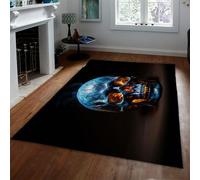 Tapis 60x120 lavables carpette antidérapants Gothique Horreur Zone Sombre pour Chambre Descente de lit Doux à Poils Bas Grande Surface crâne Bleu résistant aux Taches Hallowee d ado en