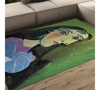 Tapis 60x120 pour Salon carpette lavables Grand Descente de lit résistant aux Taches Art Abstrait à Poil Bas Portrait Femme Salle Manger Bureau Domicile Chambre Décoration au Sol Vert