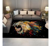 Tapis 60x120cm Noirs Grands Salon carpette de greffis d Animaux Sauvages Descente lit Chambre à Motif tête Lion féroce Lavable antidérapant Poil Bas pour sous Les Tables Cuisine Dortoir
