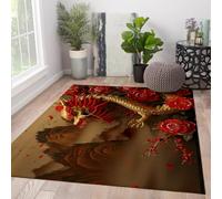 Tapis 60x90 de Dragon Chinois pour la décoration Chambre carpette pivoines Rouges Descente lit Traditionnels Marron Montagne Asiatique Luxe rétro étude Salon antidérapants à Poils et