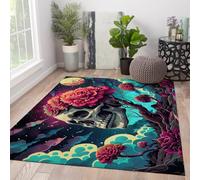 Tapis 60x90 Gothiques Salon Grands carpette avec Dossier antidérapant Descente de lit Doux à Poil Bas Lavable pour Chambre Salle Manger Crâne Rose foncé dortoir Jeux Bureau Appartement
