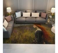 Tapis 60x90 Lavable carpette pour Salon Chambre Salle à Manger Descente de lit Vintage imprimé Chenille Ultra Fin Poil Bas et légers avec Support antidérapant Femme Qui Marche dans la