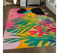 Tapis 60x90 Lavable Rose Vif Jaune Vert carpette de Salon antidérapant Chenille Descente lit Abstrait Fleuri résistant aux Taches intérieur Douceur à Poil Bas pour canapin Chevet