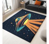 Tapis 80 X 150 Cm Fantastique Ciel Étoilé Ovni Orange Bleu - Tapis Salon Lavable en Machine, Antidérapant, À Poils Courts Et Doux, Tapis Rectangulaire pour Chambre, Salon, Bureau, Sol