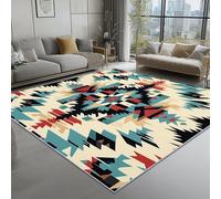 Tapis 80 X 150Cm Ethnique Géométrique Bohème 3D Imprimé Tapis Graphique Antidérapant Grand Tapis Salon Décoration - Nettoyage Facile pour Entrée Intérieure Chambre À Coucher Bleu Beige
