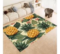 Tapis 80x120 cm Imitation Cachemire Lavable Motif Ananas Fruits Fleurs 3D Résistant aux Taches Nettoyage Facile à l'Aspirateur ou en Machine Idéal pour Salon Salle à Manger et Chambre Parentale
