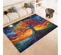 Tapis 80x120 cm Imitation Cachemire Lavable Motif Arbre éToile LuneArt 3D Résistant aux Taches Nettoyage Facile à l'Aspirateur ou en Machine Idéal pour Salon Salle à Manger et Chambre Parentale