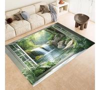 Tapis 80x120 cm Imitation Cachemire Lavable Motif CascaPierres Ruisseau 3D Résistant aux Taches Nettoyage Facile à l'Aspirateur ou en Machine Idéal pour Salon Salle à Manger et Chambre Parentale
