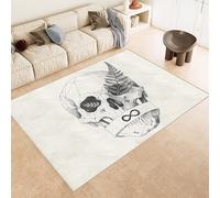 Tapis 80x120 cm Imitation Cachemire Lavable Motif CrâNe GéOméTrique 3D Résistant aux Taches Nettoyage Facile à l'Aspirateur ou en Machine Idéal pour Salon Salle à Manger et Chambre Parentale