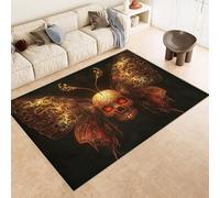 Tapis 80x120 cm Imitation Cachemire Lavable Motif CrâNe Papillon Fleurs 3D Résistant aux Taches Nettoyage Facile à l'Aspirateur ou en Machine Idéal pour Salon Salle à Manger et Chambre Parentale