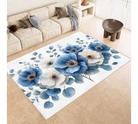 Tapis 80x120 cm Imitation Cachemire Lavable Motif Fleurs Violet Vert Herbe 3D Résistant aux Taches Nettoyage Facile à l'Aspirateur ou en Machine Idéal pour Salon Salle à Manger et Chambre Parentale