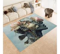 Tapis 80x120 cm Imitation Cachemire Lavable Motif Humain Visage Fleurs 3D Résistant aux Taches Nettoyage Facile à l'Aspirateur ou en Machine Idéal pour Salon Salle à Manger et Chambre Parentale