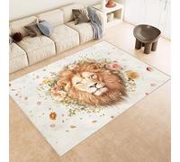 Tapis 80x120 cm Imitation Cachemire Lavable Motif Lion Fleurs Jaune Feuilles 3D Résistant aux Taches Nettoyage Facile à l'Aspirateur ou en Machine Idéal pour Salon Salle à Manger et Chambre Parentale