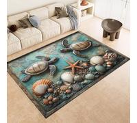 Tapis 80x120 cm Imitation Cachemire Lavable Tortue éToile Mer Coquillage 3D Résistant aux Taches Nettoyage Facile à l'Aspirateur ou en Machine Idéal pour Salon Salle à Manger et Chambre Parentale