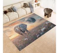Tapis 80x120cm Imitation Cachemire Lavable éLéPhant Fleur Coucher Soleil 3D Résistant aux Taches Nettoyage Facile à l'Aspirateur ou en Machine Idéal pour Salon Salle à Manger et Chambre Parentale
