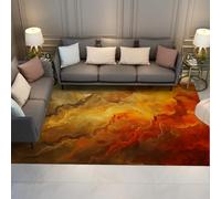 Tapis 80x150 d Espace Salon marbre Abstrait oré Orange carpette Lavable Descente de lit Douce antidérapante et Non déchue Poils Fin pour Chambre Salle à Manger Ferme nurserie Bureau