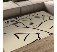 Tapis 80x150 de Surface carpette d Art au Trait Minimaliste Qui ne perd Pas Poils Descente lit faciles à Nettoyer pour Le Salon Chambre Salle Manger Beige Figure Neutre antidérapante du