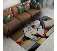 Tapis 80x150 Lavable carpette d Espace Descente de lit Vert Abstrait cubisme Peinture Artistique Art pour Salon Doux à Poils Bas Chambre Anti dérapants avec Dos en Caoutchouc