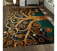 Tapis 80x150 Lavable pour Le Salon Tree of Life Arbre de la Vie carpette Abstrait doré en Spirale Descente lit antidérapants Grandes Chambres mosaïque Art déco Noir Sarcelle moquet Un à