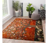 Tapis 80x150 lavables Tree of Life Résistants aux Taches carpette d Espace pour Salon Dossage antidérapant Mosaïque Orange Descente de lit Abstrait imprimé Chambre foliable Art Bohème