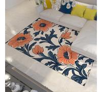 Tapis 80x150 pour Salon Poil Bas Fleurs Vintage imprimé botanique carpette lavables la Chambre de bébé Descente lit en Feuilles Bleu Marine des Enfants décoration Douce du Bureau