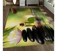 Tapis 80x150cm Pierres Bambou Eau Lavable Antidérapant | Moquette à poils bas feuille de lotus tapis d’intérieur vert chaud et doux pour salon salle à manger bureau