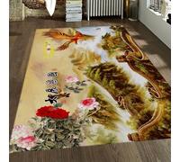 Tapis 90x150 d Espace carpette lavables pour Salon Descente de lit antidérapant Vintage Great Wall Phoenix Print Surface Chambre paysagers Chinois Cuisine Table Salle à Manger Marron