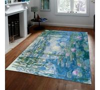 Tapis 90x150 de Surface carpette lavables pour Salon Chambre œuvres d Art Classiques Descente lit imprimés à nénuphars Sol Doux Poil Bas Antidérapant Abstrait en Feuille Saule Forme