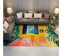 Tapis 90x150 Lavable Salon coloré carpette antidérapant Chenille Intérieur méditerranéen Descente de lit Résistant aux Taches à Poil Bas Salle Manger Doux Jaune Bleu Vert Rose