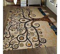 Tapis 90x150 Tree of Life carpette à Poil Bas Lavable la Machine Antidérapant Abstrait en Spirale Sapin Descente de lit Beige Neutre Noir Sarcelle Vintage Doux pour Salon Chambre du