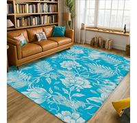 Tapis à fleurs, feuilles botaniques tropicales, fougère, turquoise, antidérapant, pour intérieur, salon, chambre à coucher, sous le lit, décoration d'appartement, 1,5 x 2,1 m