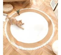 Tapis à gratter pour chat, lavable, corde de chanvre, tapis rond vintage réversible tissé à pompons pour salon, chambre à coucher, bureau