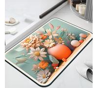 Tapis À Illusion 3D, Tapis de Sol À Motif Floral, Stable et Antidérapant, Absorbe Rapidement l'eau, Convient pour La Salle de Bain, Le Salon(Orange,Medium)