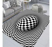 Tapis à illusion d'optique géométrique - Sensation amusante de chute - Tapis 3D pour chambre à coucher, salon, paillasson (noir + blanc, 61 x 88,9 cm)