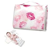 Tapis à langer réutilisable avec poche à mouchoirs - Lèvres rouges - Tapis à langer léger et pliable - Cambiadores de pa?ales para Bebes
