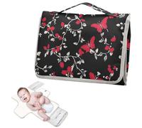 Tapis à langer réutilisable avec poche à mouchoirs, motif fée papillon, rouge, noir, matelas à langer portable pour bébé avec oreiller intégré cambiadores de pa?ales para Bebes