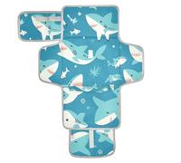 Tapis à langer réutilisable avec poche à mouchoirs pour bébé - Léger et pliable - Motif requin bleu