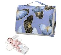 Tapis à langer réutilisable avec poche à mouchoirs - Tapis à langer de luxe - Motif papillon bleu - Kit de voyage pour bébé