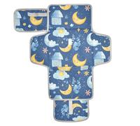 Tapis à langer réutilisable avec poche à mouchoirs, tapis à langer pour bébé, kit de station de voyage, dessin animé, bleu, jolie lune maison