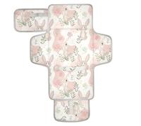 Tapis à langer réutilisable avec poche en tissu pour table à langer avec coussin intégré Motif lapins rouges clairs