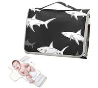 Tapis à langer réutilisable pour bébé avec poche à mouchoirs, motif requin noir, tapis à langer de voyage pour fille et garçon, cambiador de pa?ales para Bebes
