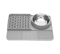Tapis à lécher en Silicone de qualité Alimentaire avec ventouses et Bol. Aide à réduire Le Stress et l'anxiété. Lavable au Lave-Vaisselle. Convient aux Chats et aux Chiens. (Grey, 33x25cm)