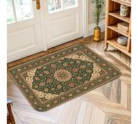 Tapis à médaillon, traditionnel avec bordure florale classique N/A, vert, antidérapant, résistant à la décoloration, pour salle de bain, buanderie, cuisine, entrée, 0,6 x 0,9 m
